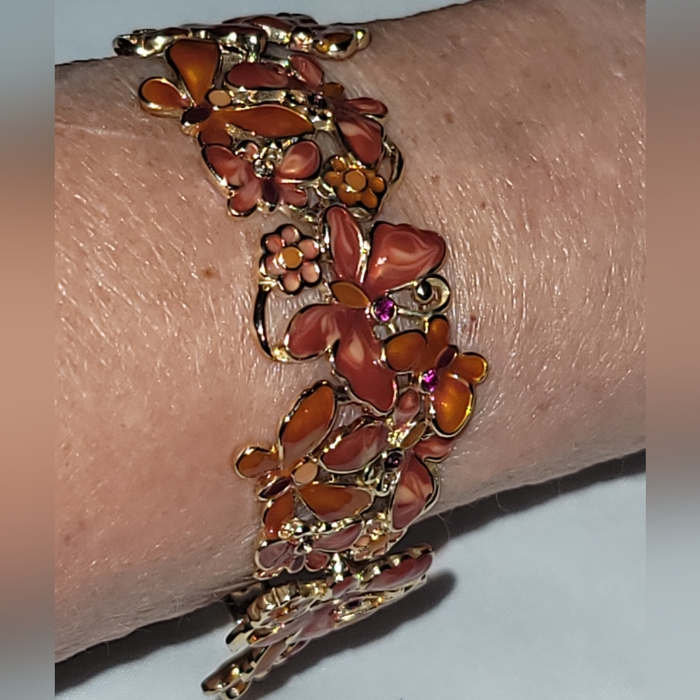 Vintage Lovely Floral and Butterflies  Bracelet